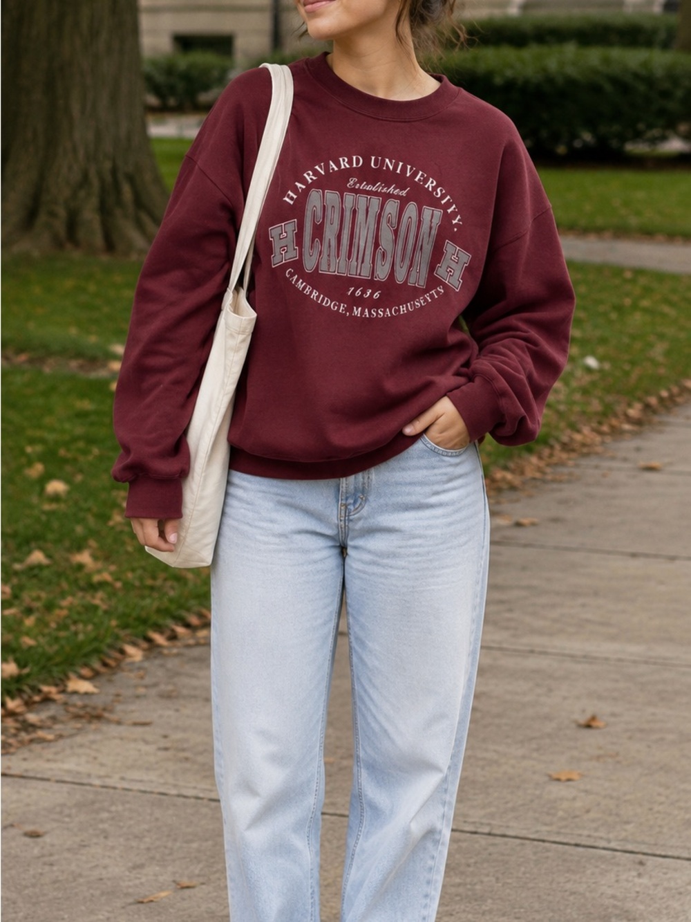 Vintage 90s Harvard University Crimson Crewneck Sweatshirt Burgundy Ivy League